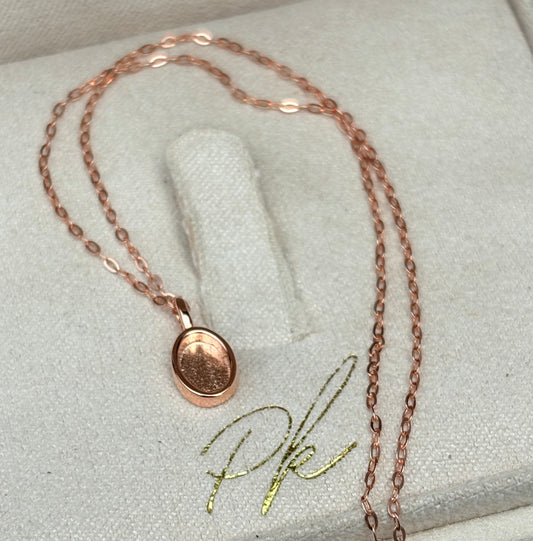Small (2x4mm) 14k Rose Gold White Gold Plated Oval Pendant + 18" Rose Gold Chain