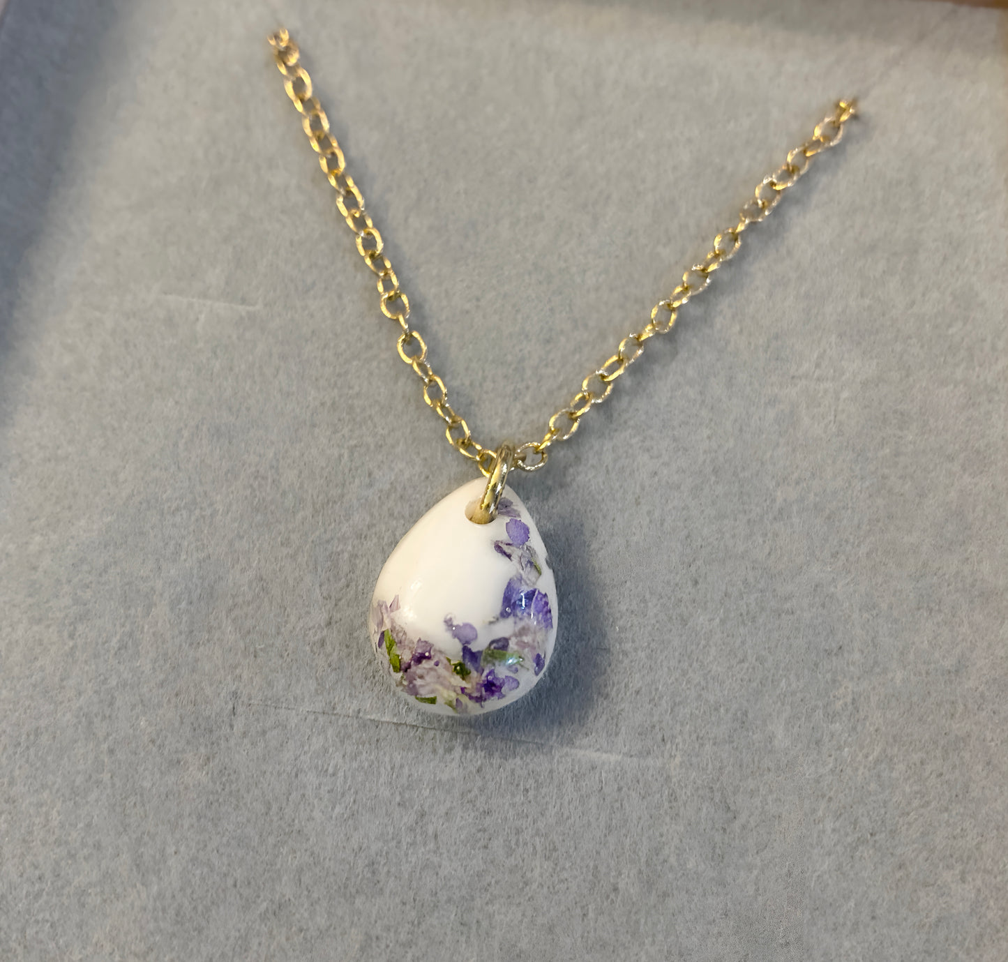 Small Wedding Flower & White Resin Teardrop Necklace