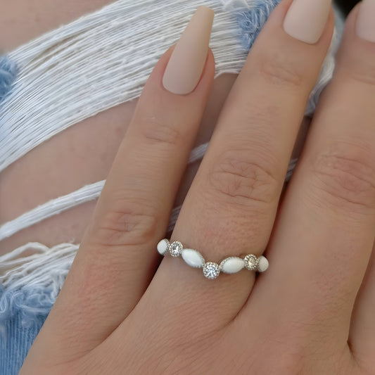 White Gold Plated Princess Marquise Breastmilk Ring (+ Option of Birthstones)