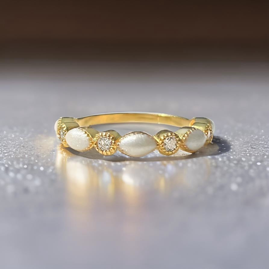 Yellow 14k Gold Plated Breastmilk Marquise Ring (+ Option of Birthstones)
