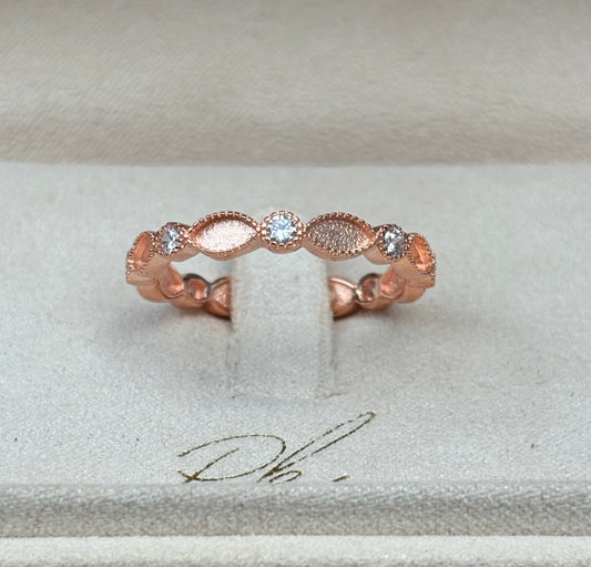 Full 14k Rose Plated Band Marquise Ring with Cubic Zirconia (Diamond) Birthstones Size 10