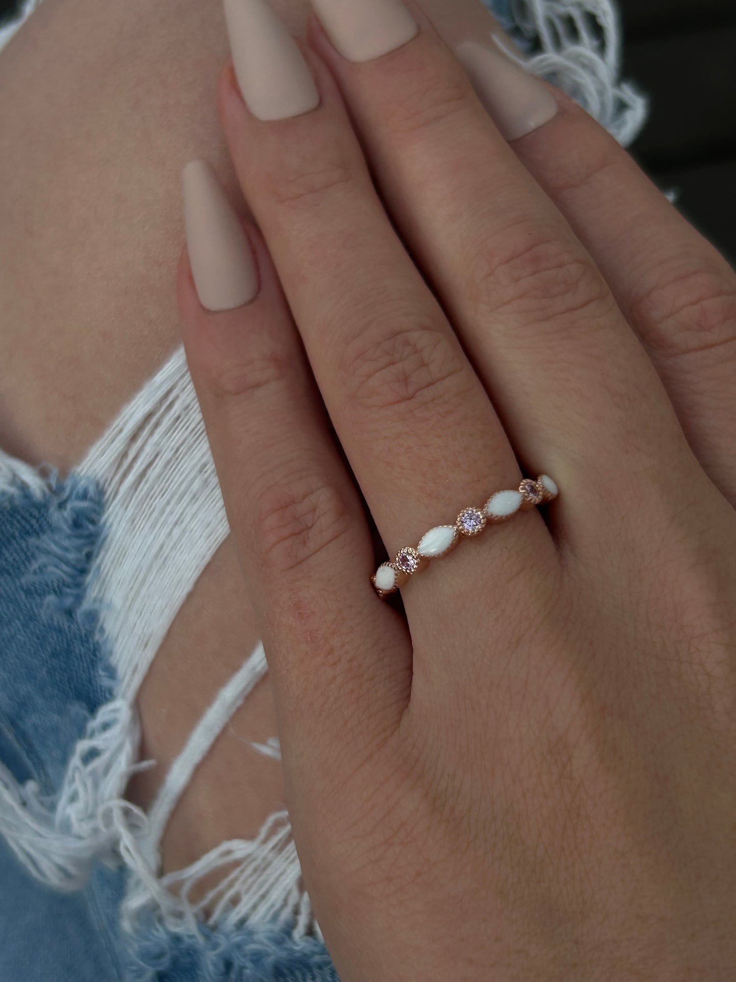 Solid 9K Gold Marquise Breastmilk Ring with Cubic Zirconia Stones