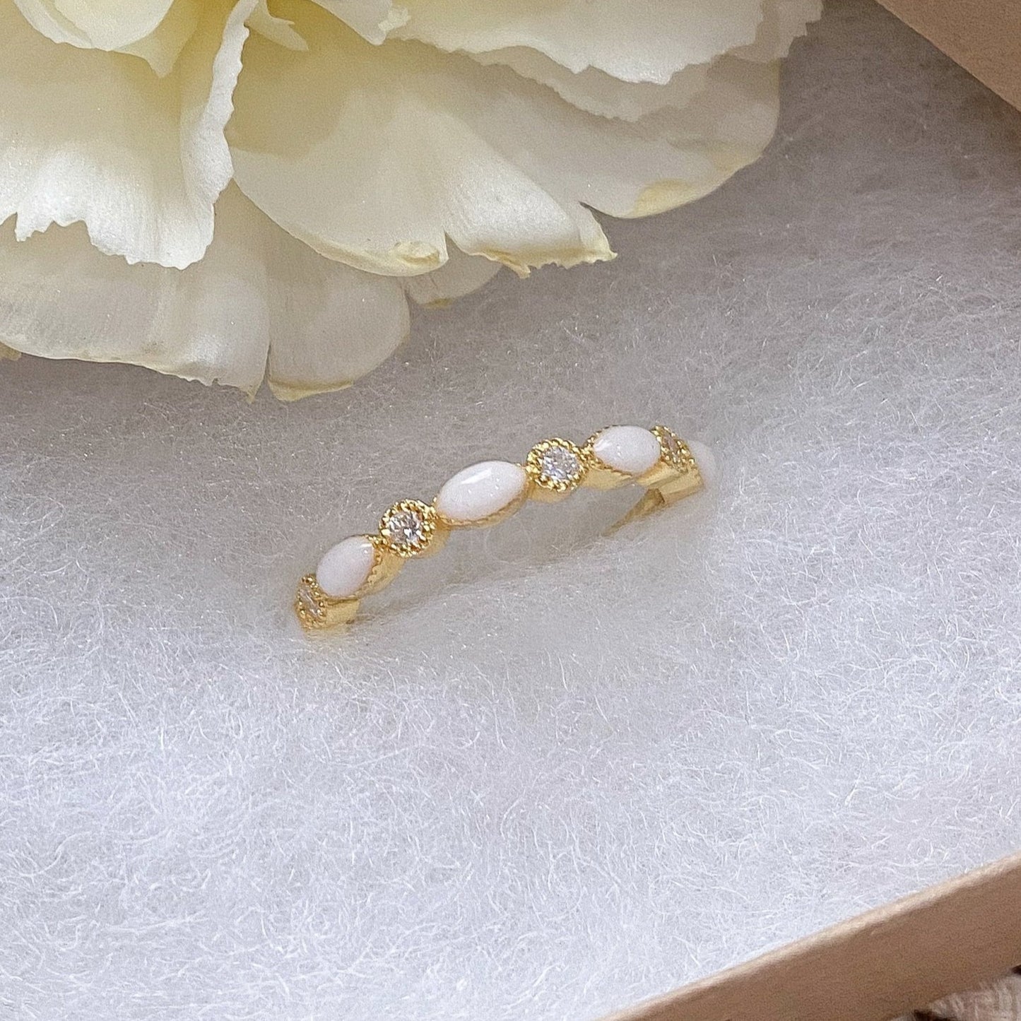 Solid 9K Gold Marquise Breastmilk Ring with Genuine Birthstones