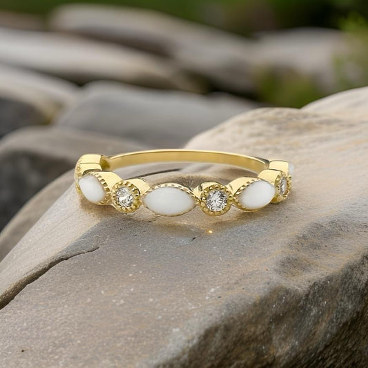 Marquise Breastmilk Ring (Yellow Band + Option of Birthstones)
