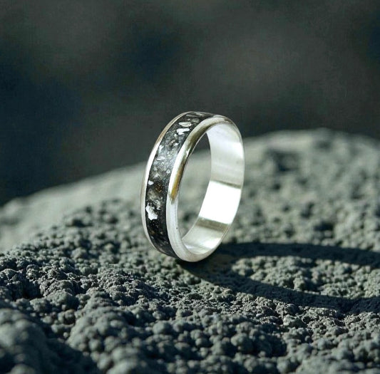Men's Channel Ring - Sterling Silver, Titanium or Tungsten (Dark Cremation Ash Example)
