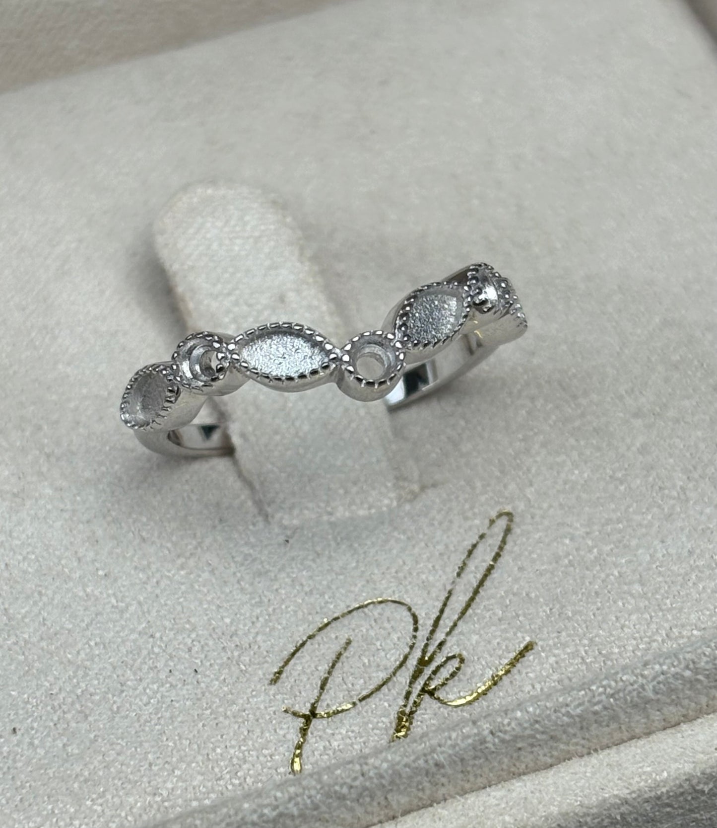 White Plated Princess Marquise V-Shape Band Ring with ANY Birthstones (Up to 3)