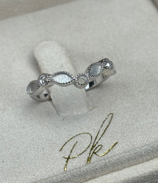 White Plated Princess Marquise V-Shape Band Ring with ANY Birthstones (Up to 3)