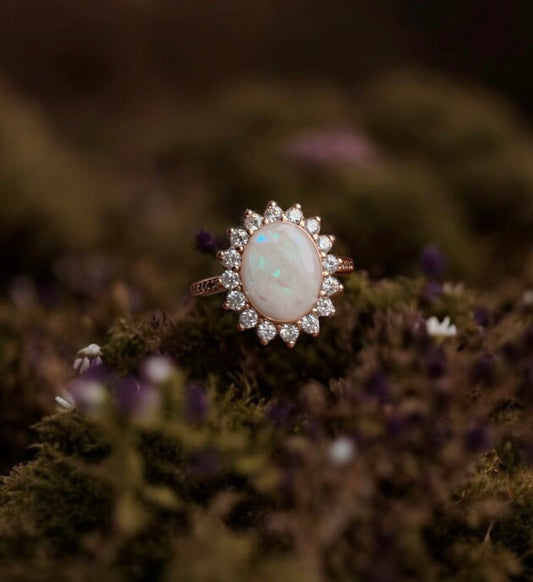 Oval Sun Cremation Ring + Opal Flecks