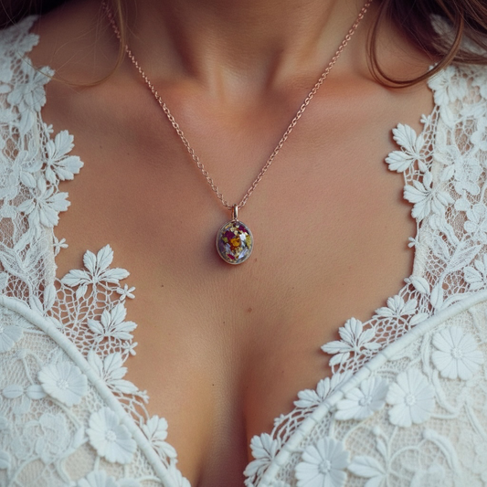 14k Gold Plated Oval Necklace Pendant (Wedding or Funeral Flower Example)