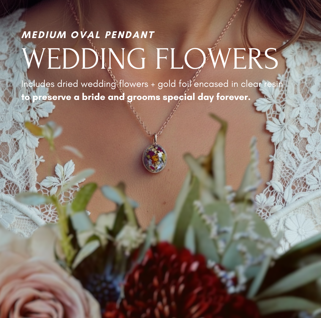 14k Gold Plated • Oval Necklace Pendant • Wedding or Funeral Flower Example