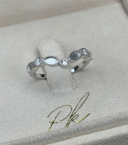 White Plated Princess Marquise V-Shape Band Ring with Cubic Zirconia (Diamond) Birthstones