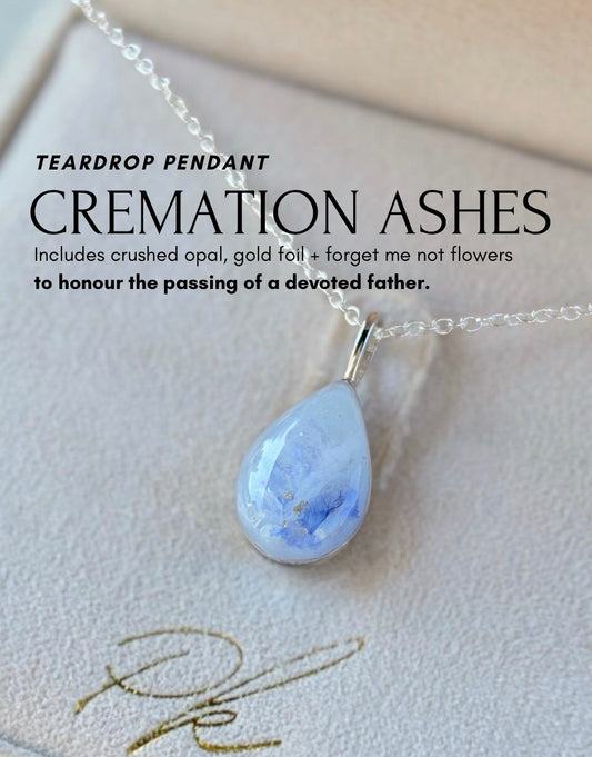 Cremation Ash + Flowers Teardrop Necklace (with Back Plating)