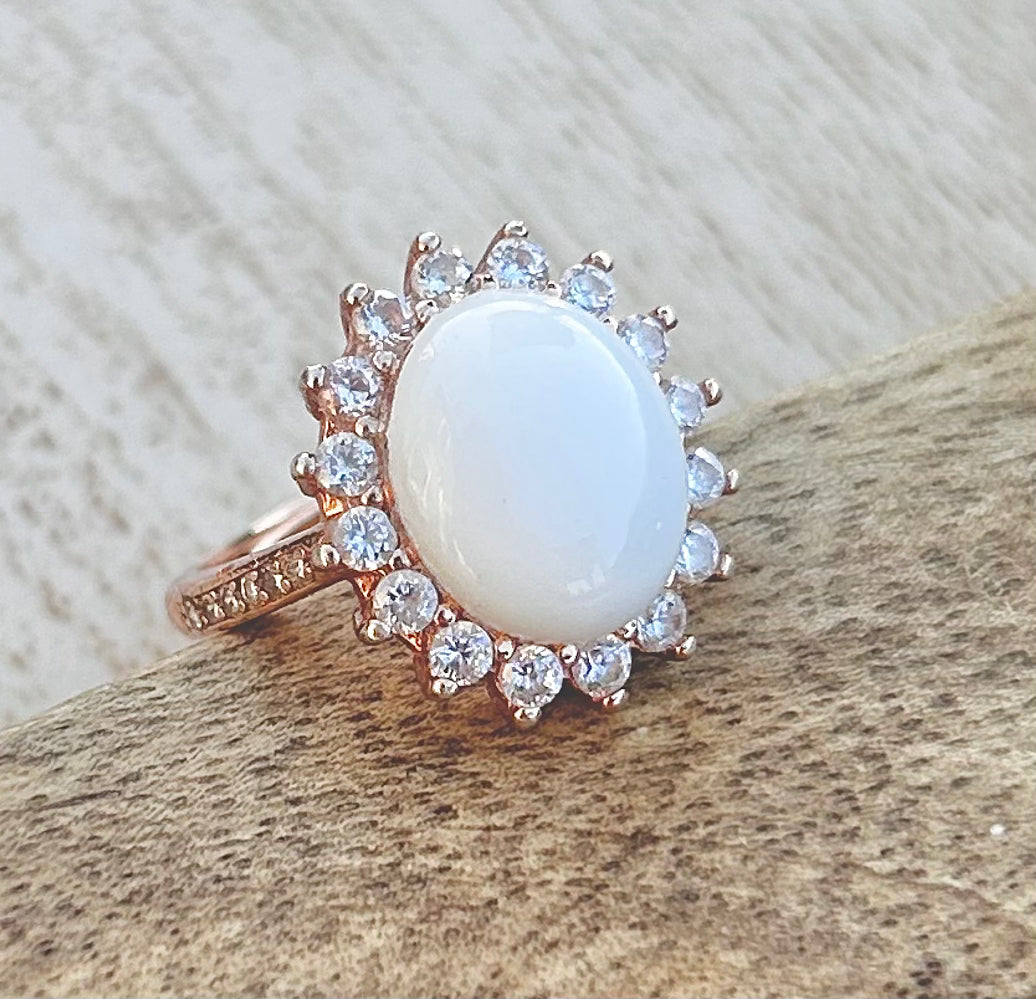 Oval Sun Breastmilk Ring + Opal Flecks