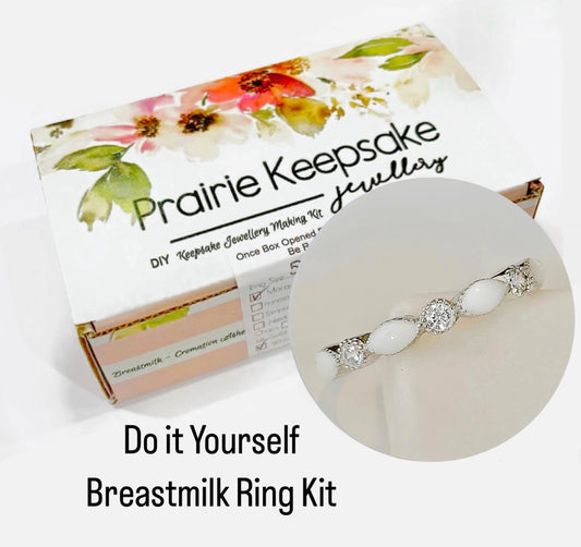 DIY Kit White Gold Plated Marquise Ring Breastmilk or Keepsake Jewellery Kit