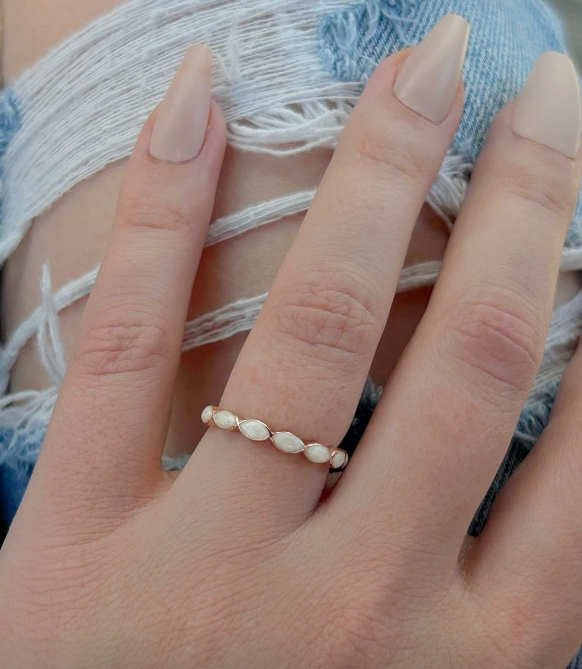 Braided Marquise Ring (Rose Band + Ashes + Pearl Example)
