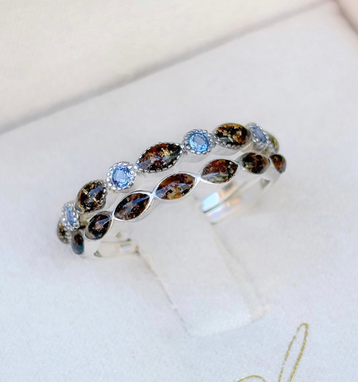 Marquise Placenta / Umbilical Cord Ring (Example with Gold Flecks + Birthstone)