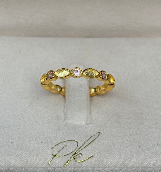 Full 14k Yellow Plated Band Marquise Ring with Pink Tourmaline (October) Birthstones Size 10