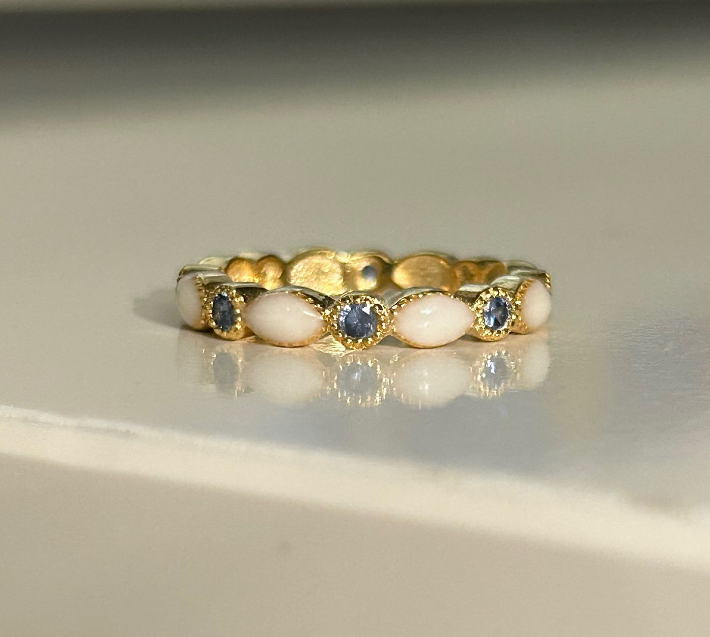 Solid 9K Gold Marquise Breastmilk Ring with Cubic Zirconia Stones