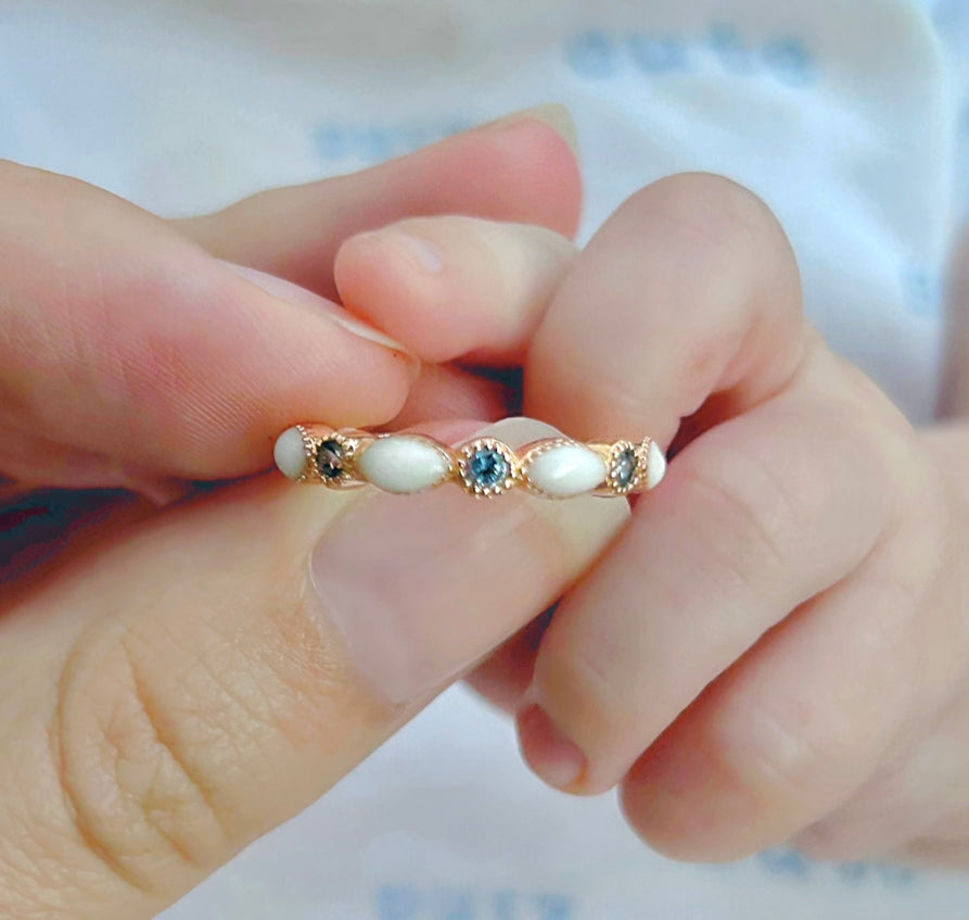 Rose Gold Plated Marquise Breastmilk Ring with Birthstones