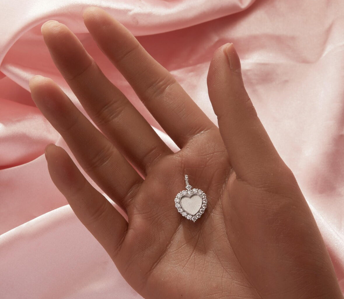 Pendant Heart Keepsake Necklace with CZ Diamond Cresting