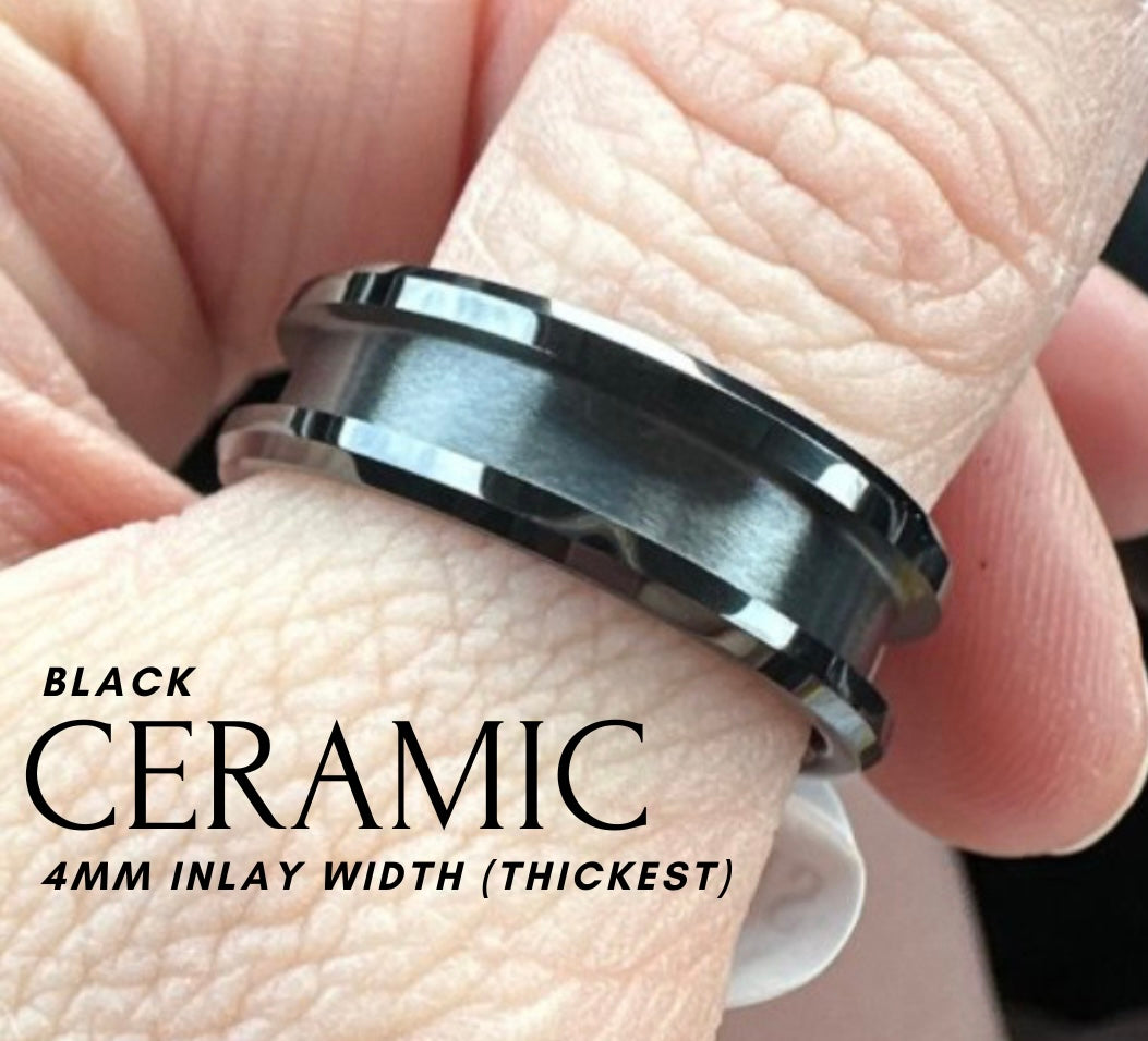 Men's Channel Ring - Black Ceramic (Funeral or Wedding Flower Example)