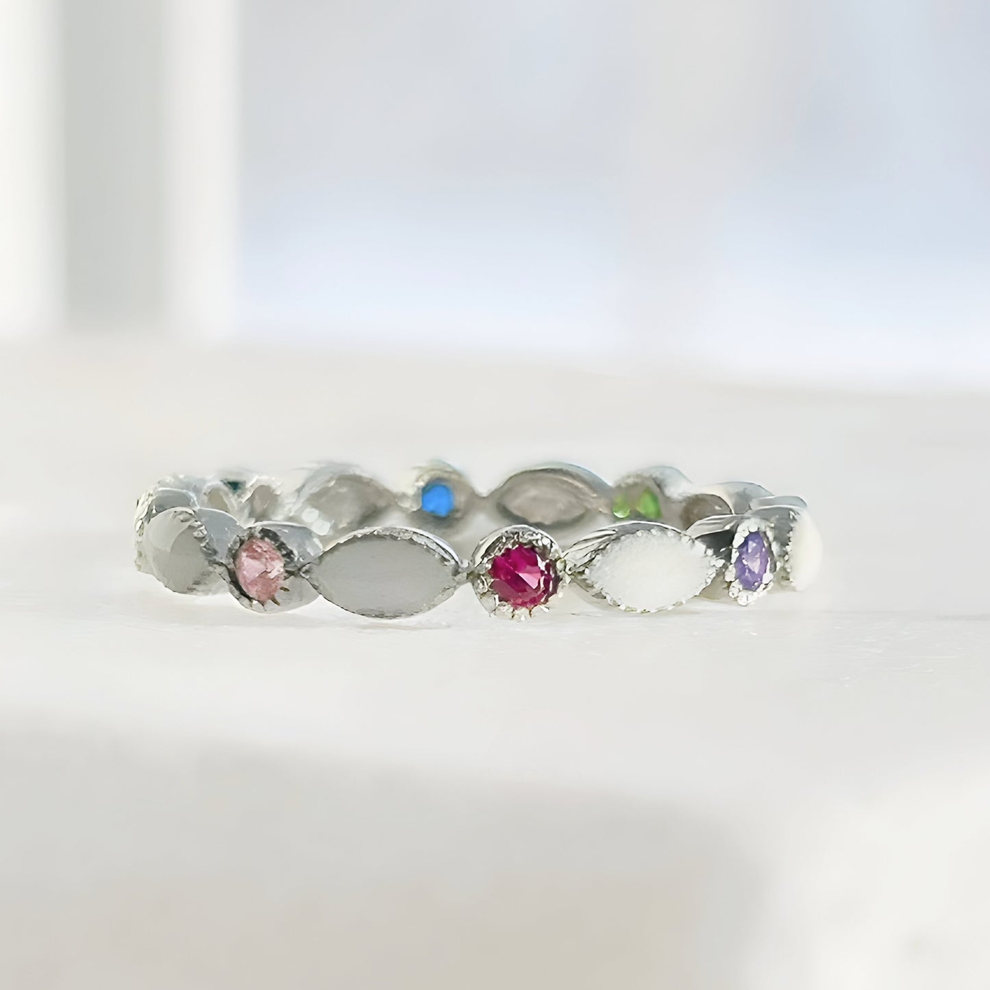 Solid 9K Gold Marquise Breastmilk Ring with Genuine Birthstones