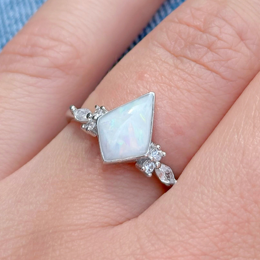 Kite-Cut Ring (Cremation Ashes + Opal Flecks)