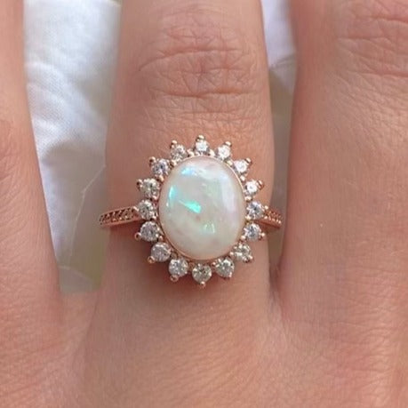 Oval Sun Breastmilk Ring + Opal Flecks
