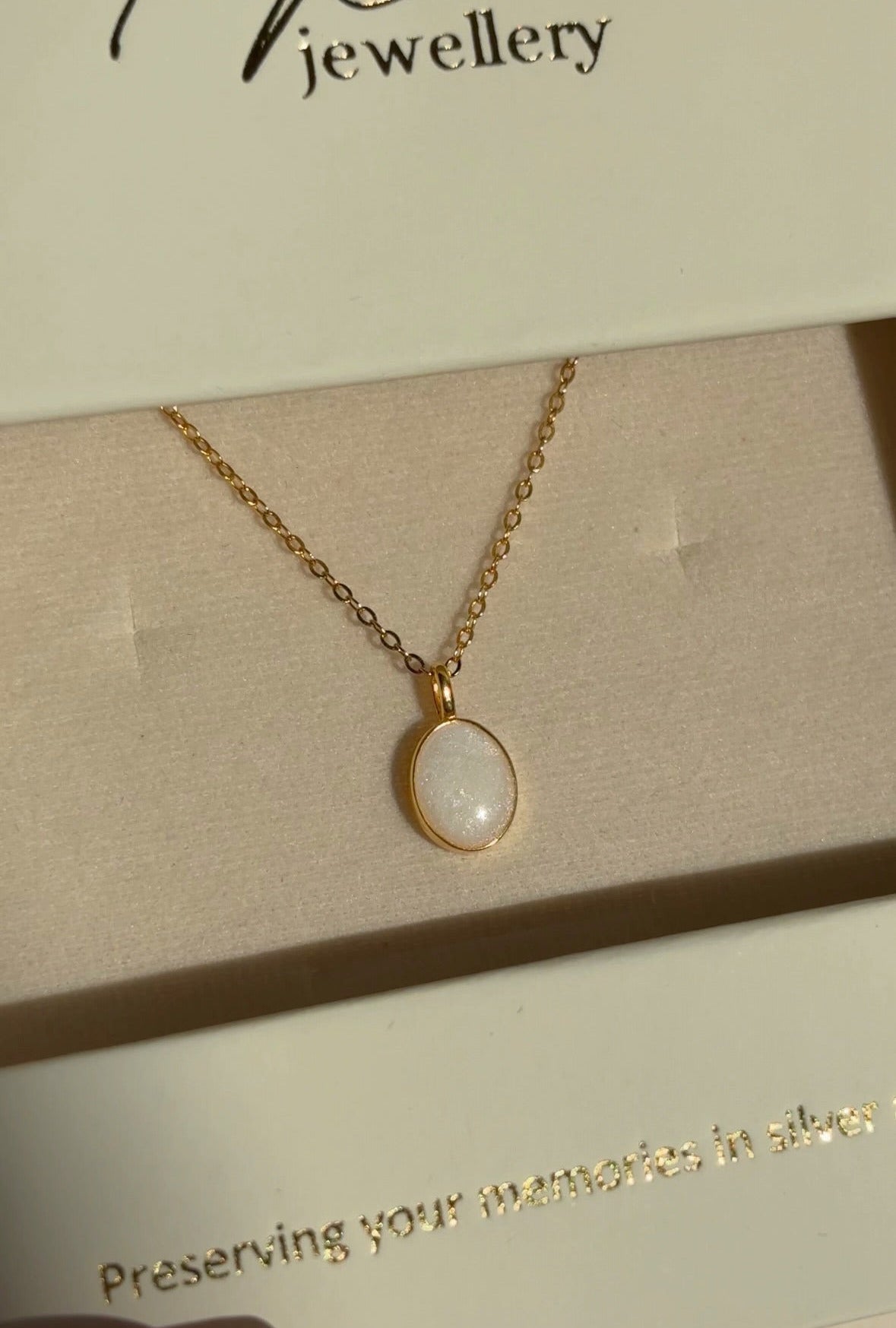 Medium Oval Pendant - Breastmilk or Cremation Ashes (Pearl Example)