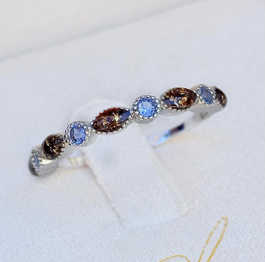 Marquise Placenta / Umbilical Cord Ring (Example with Gold Flecks + Birthstone)