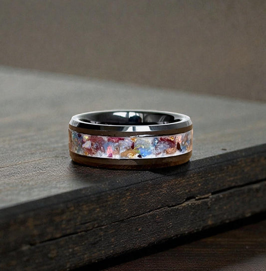 Men's Channel Ring - Black Ceramic (Funeral or Wedding Flower Example)