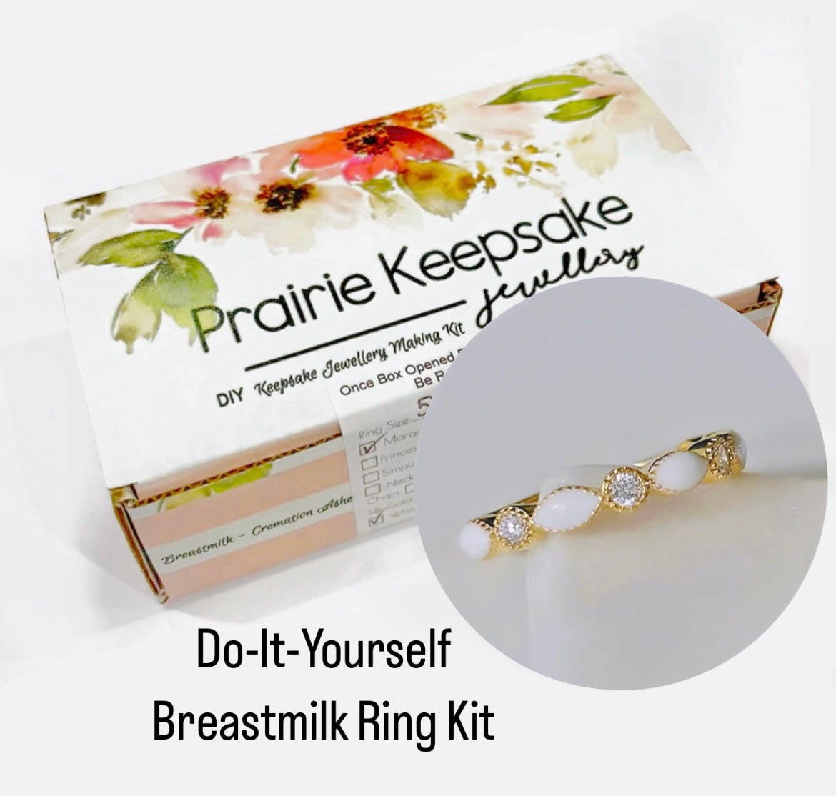 DIY Kit Yellow Gold Plated Marquise Ring Breastmilk or Keepsake Jewellery Kit