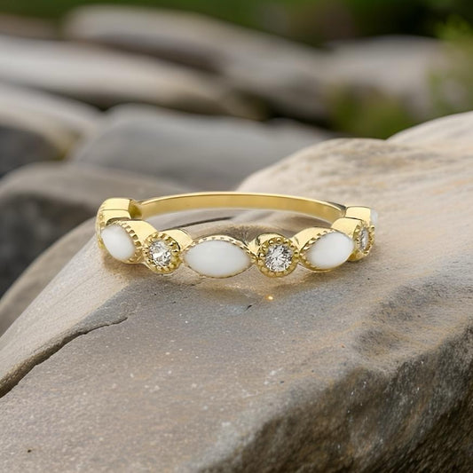 Yellow 14k Gold Plated Breastmilk Marquise Ring (+ Option of Birthstones)