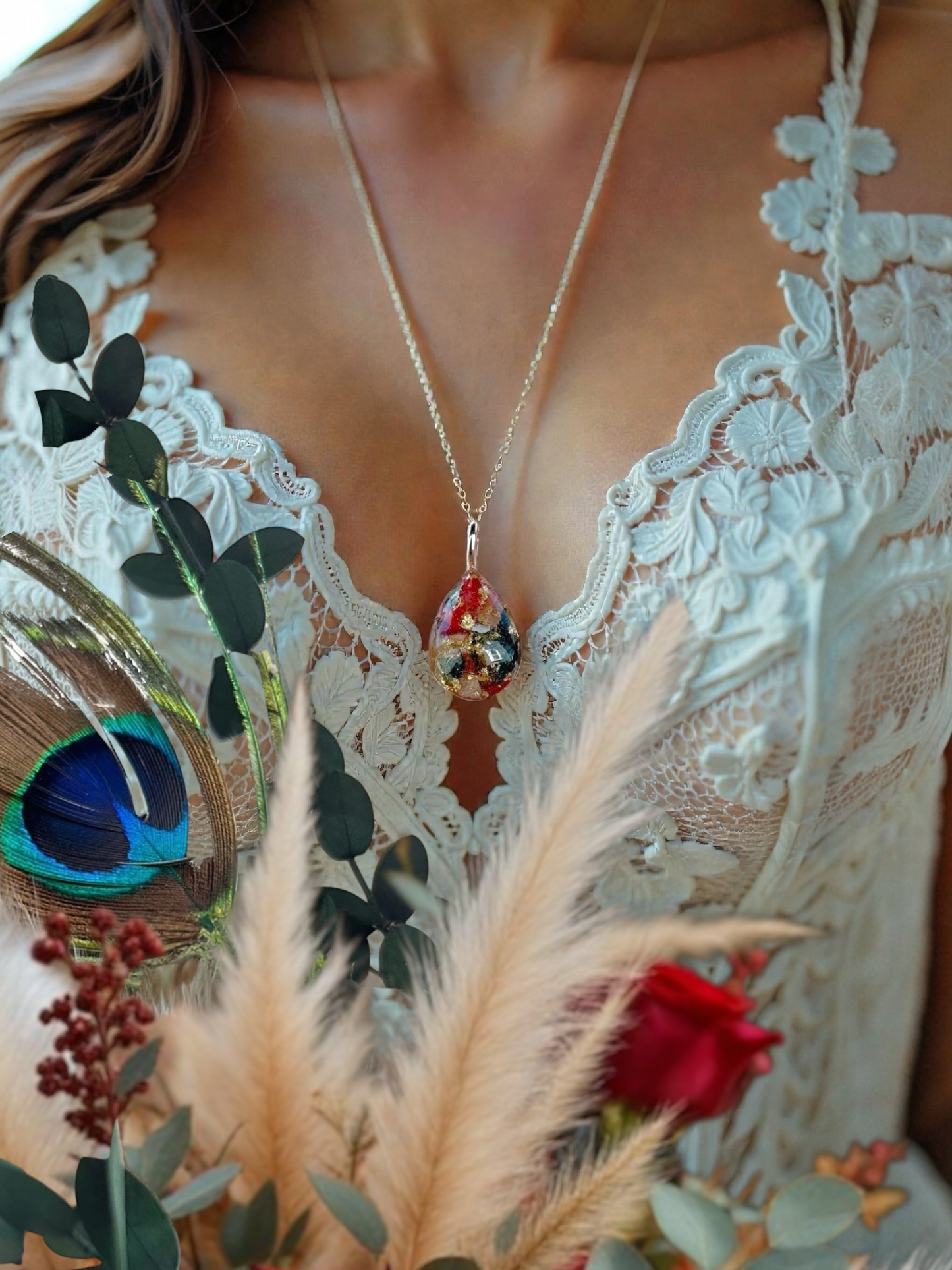 Plated Teardrop Wedding / Funeral Bouquet Necklace