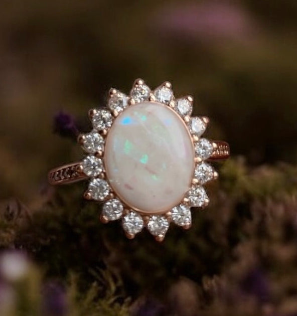 Oval Sun Cremation Ring + Opal Flecks