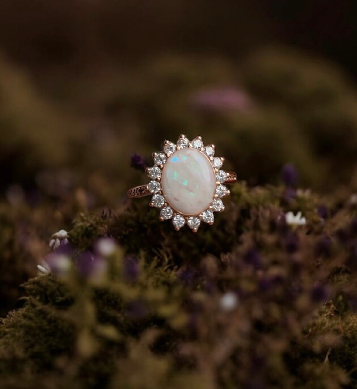 Oval Sun Cremation Ring + Opal Flecks