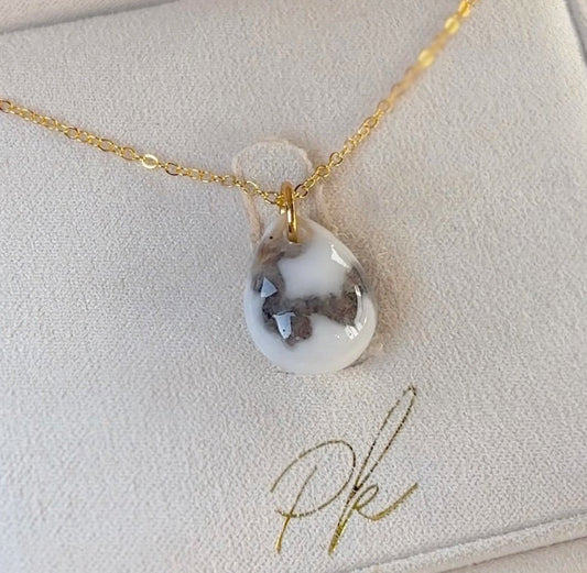 Small Breastmilk + Whole Umbilical Cord • Teardrop Pendant • Solid Resin • Necklace