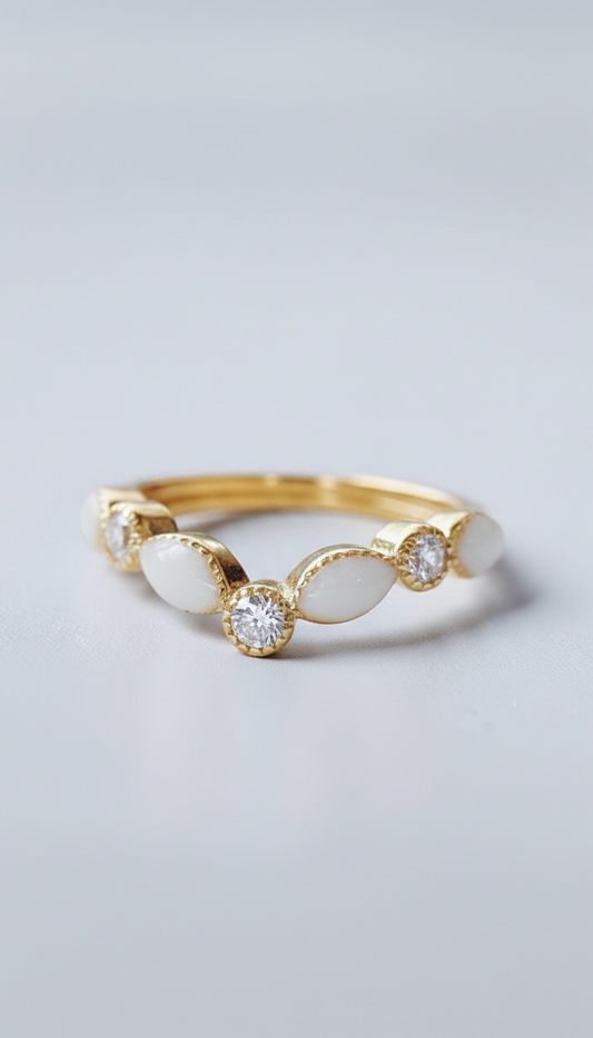 Princess Marquise Cremation Ring + Pearl Shimmer (+ Option of Birthstones)