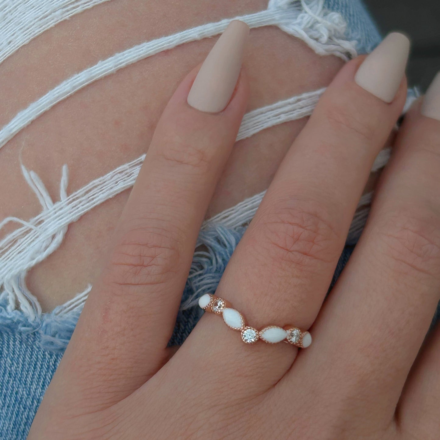 Rose Gold Plated Princess Marquise Breastmilk Ring (+ Option of Birthstones)