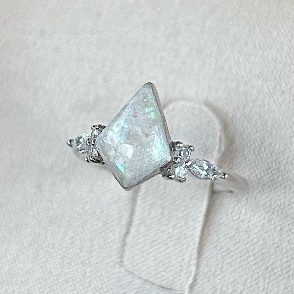 Kite-Cut Ring (Cremation Ashes + Opal Flecks)