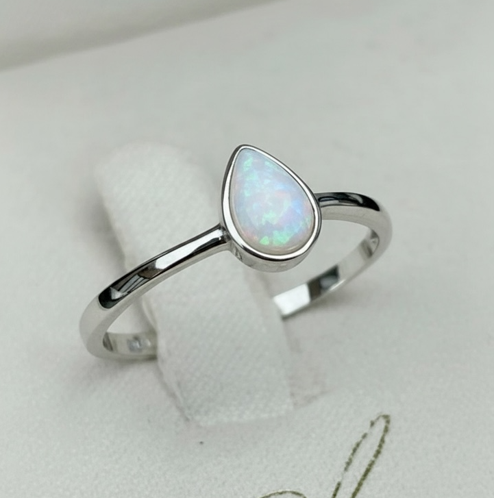 Teardrop Ring -- Cremation Ash + Opal Example