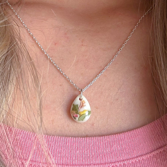 Small Wedding Flower & White Resin Teardrop Necklace