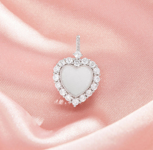 Pendant Heart Keepsake Necklace with CZ Diamond Cresting