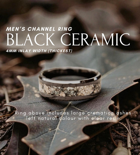 Men's Channel Ring - Black Ceramic (Cremation Ash Example)