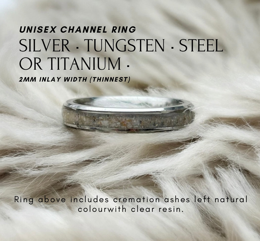 Unisex Silver Channel Ring • 2mm Thick • Breastmilk Example