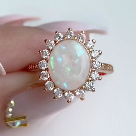 Oval Sun Breastmilk Ring + Opal Flecks