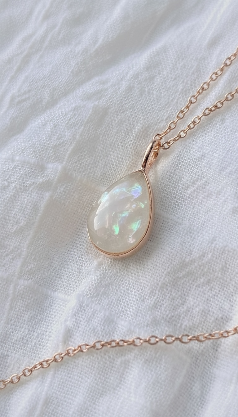 Teardrop Plated Pendant Necklace — (Breastmilk + Opal Example)