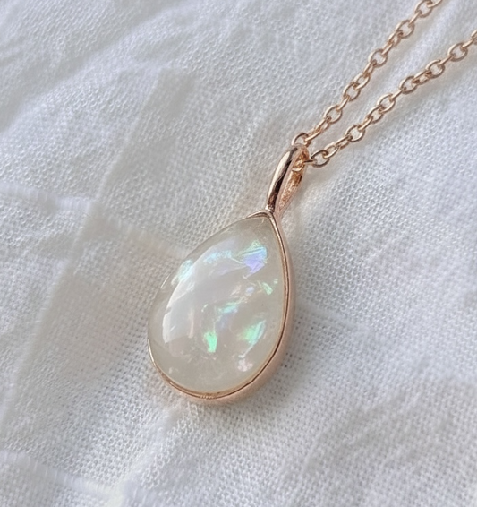 Teardrop Plated Pendant Necklace — (Breastmilk + Opal Example)