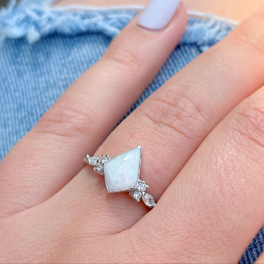 Kite-Cut Ring (Cremation Ashes + Opal Flecks)