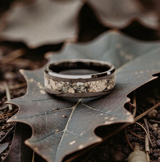 Men's Channel Ring - Black Ceramic (Cremation Ash Example)